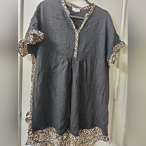 Umgee Dresses & Skirts - Black Tunic with Animal Print Trim